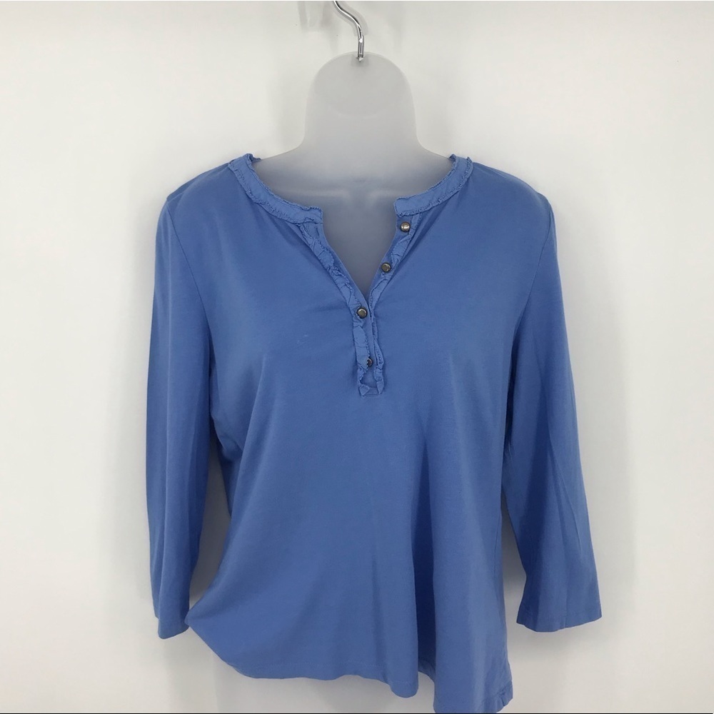 Talbots Petite Pull Over Top With‎ Ruffled Button Detail Size MP - Picture 5 of 8